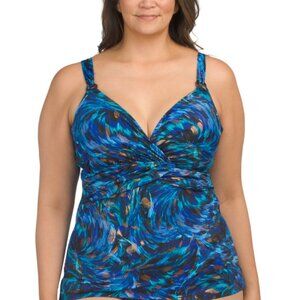 MIRACLESUIT Blue Multi Fandango Plunging V-neck Tankini Swim Top
